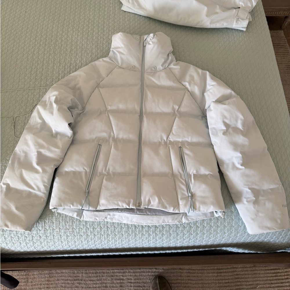 Womn's Brand Logo Embroidered Puffer Jacket,White main image 0